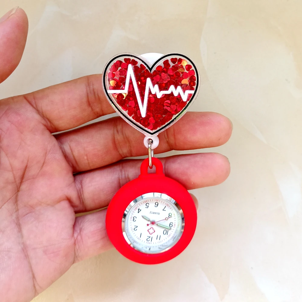 Creative Hospital Medical Icons Nurse Doctor Unisex Acrylic Shiny Retractable Badge Reel Clip FOB Pocket Watches Medicine Clock