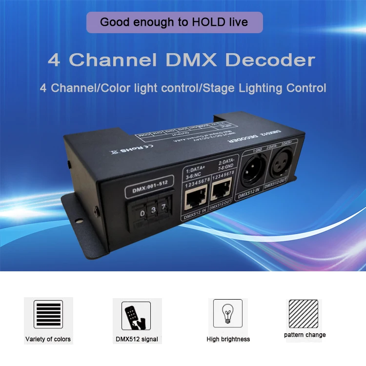 Постоянное напряжение Dc 12-24v мерцание бесплатно 4 канала большой мощности 8a/ch цифровой циферблат Dmx512 декодер