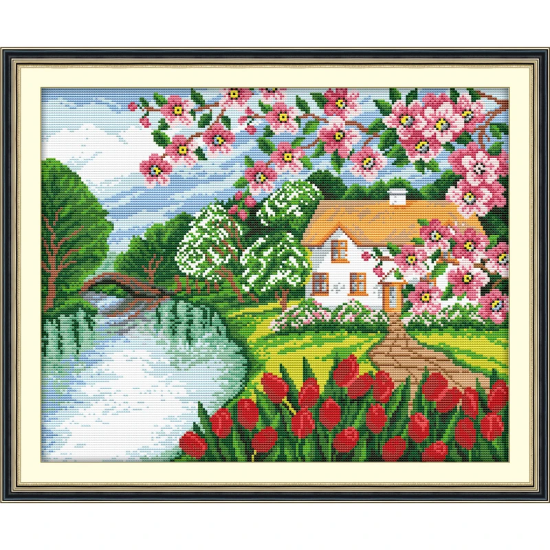 Four Seasons Spring Scenic Pattern Home Decoration Cross Stitch Needlework  Cross-Stitch Sets Embroidery Kits