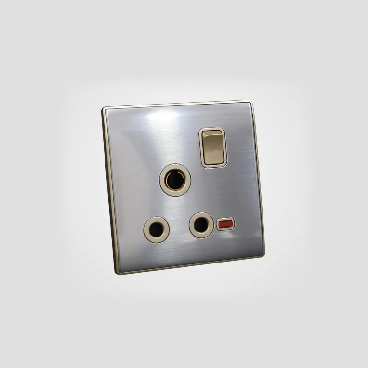 15a 3 Pin Plug and Socket Discount Wholesale Stainless Steel Wall with Switch Standard Grounding BIHU 220V-250V