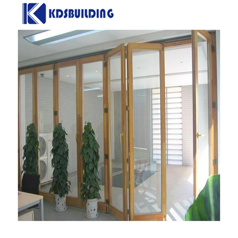 KDSBuilding Solid Teak Double Glass Horizontal Folding Garage Paint Colors Wood Doors