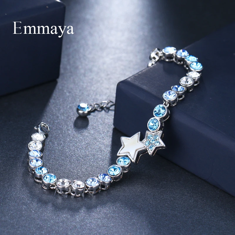 EMMAYA Fashion Romantic Star Blue Stone Cubic Zircon Silver Plated Elegant Bangle Bracelet for Women Bridal Wedding Jewelry Gift