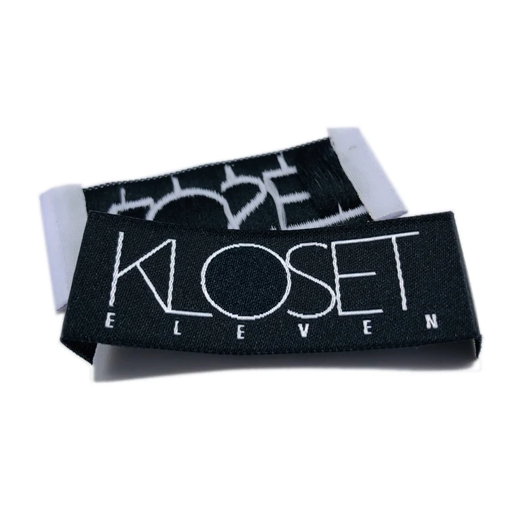 End Fold Labels Custom Weaving Brand Name Logo 100% Polyester Damask Woven Labels for Garments Etiquette Textile Personalize