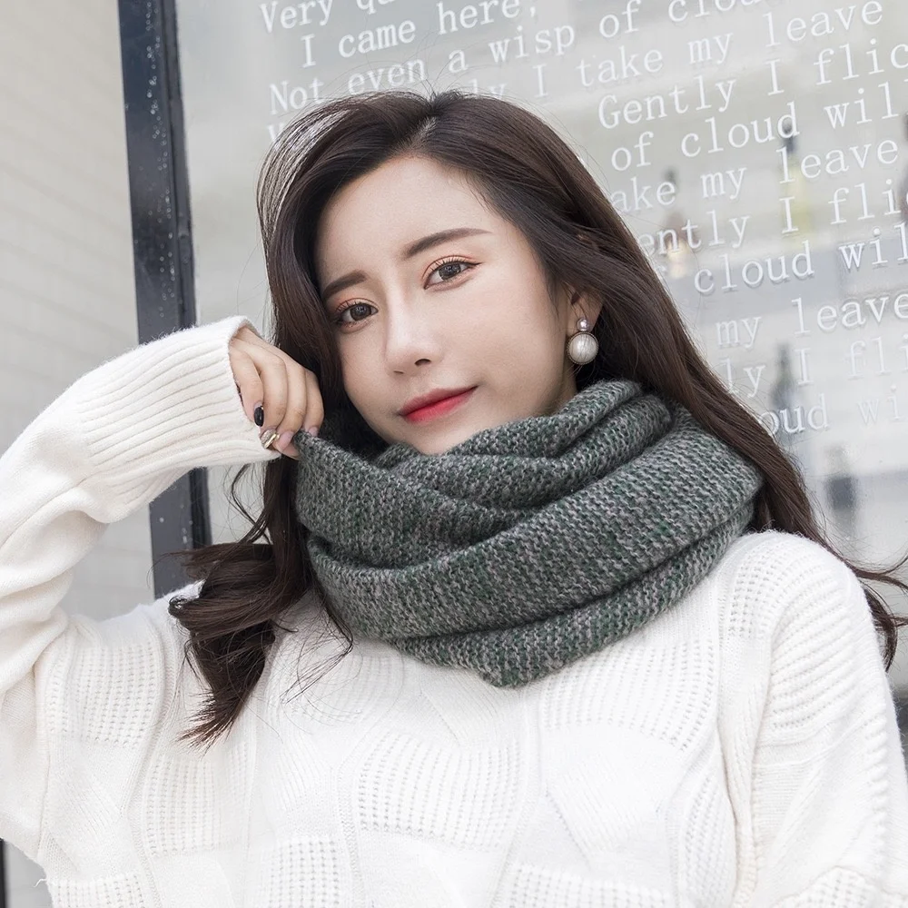 
Top selling ladies fashion warm winter scarf two tones color plain circle loop scarf knitted wool infinity snood scarf 