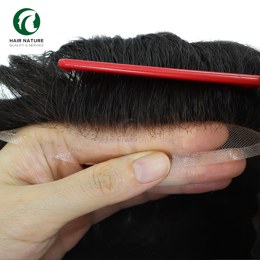 Q6 - Invisible Hairline Lace and  PU Men Toupee Indian Human Hair Unit Natural Breathable Hair Replacement System for Men