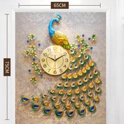 Fashion Gold Peacock Wall Art Clock For Living Room Decor luminous wall clock