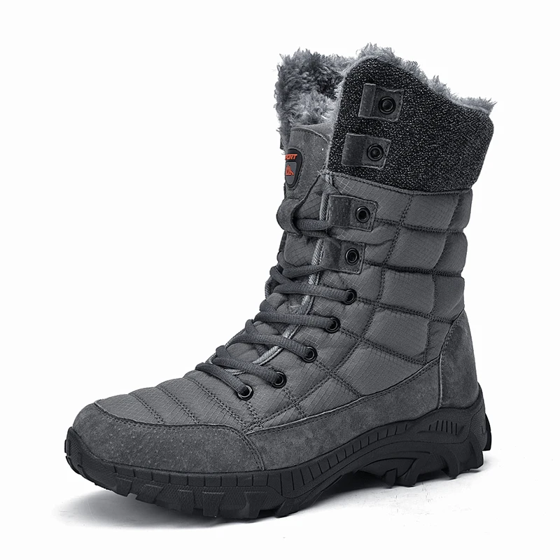 2023 Winter Warm Cotton Plush Leather Calf Boots Plus Size Waterproof Snow Rain Windproof Hiking Boots For Men