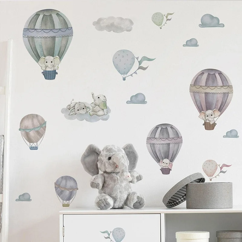 Cartoon hot air balloon elephant die cut stickers water proof stickers for home decor kids room decoration