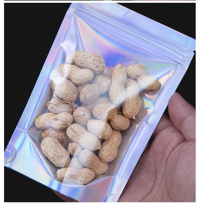 Mylar Bags Aluminum Foil Zipper Holographic Stand Up Pouch Mylar Bags With Window