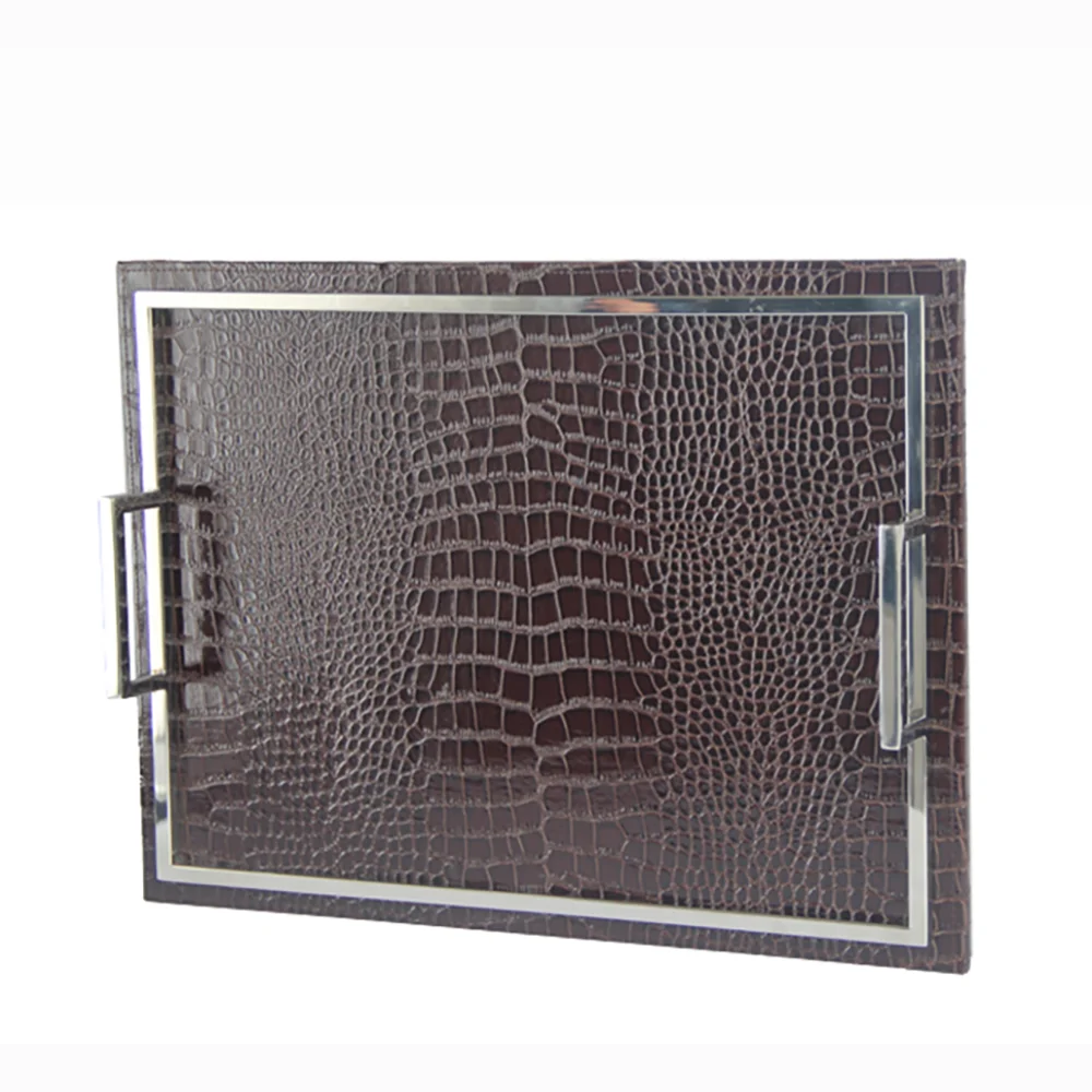 Luxury Shagreen Faux Leather Storage Tray Serving Tray With Metal Handles