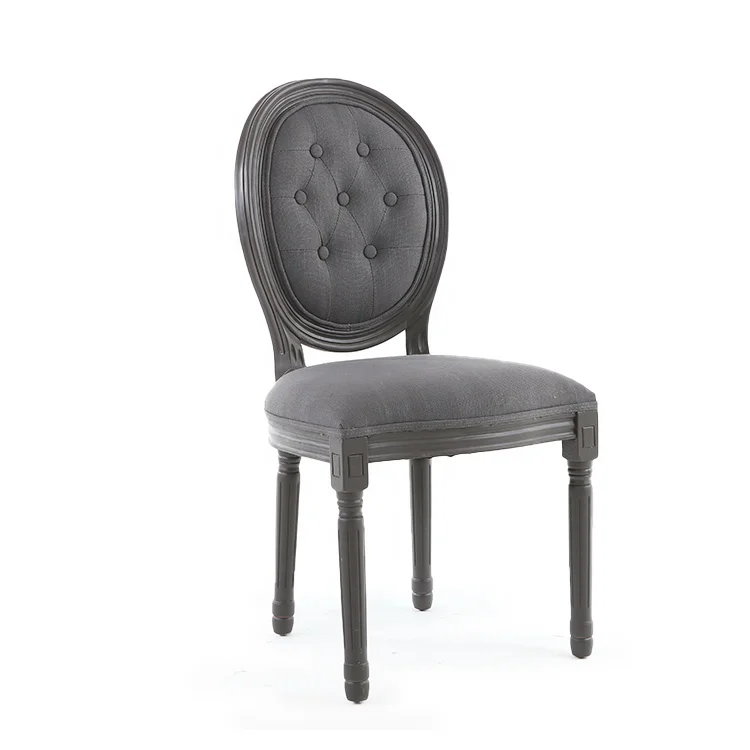 Anji Kaseihomeland Rubber Wood Vintage Grey Fabric Wedding Hall Hotel Dining Chairs