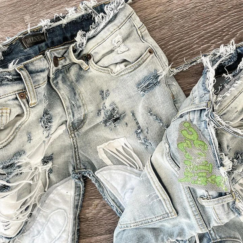 DIZNEW Jeans manufacturer China wholesale high quality light blue embroidered skinny jeans trousers for men