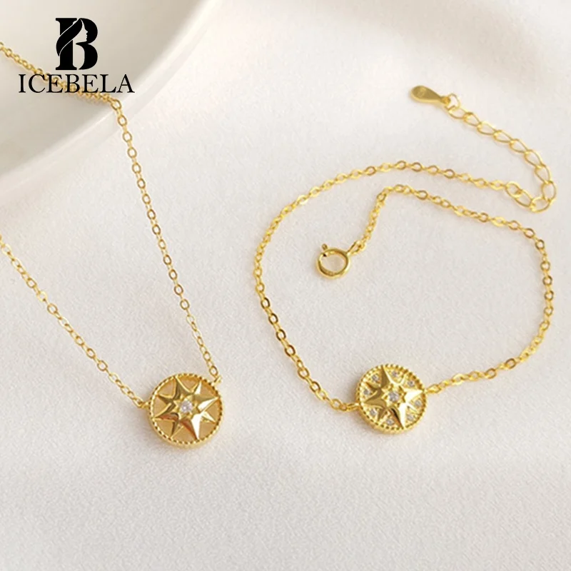 ICEBELA 925 Silver Compass Eight-Pointed Star Zircon 18K Gold Plated Bracelets Fine Jewelry Bracelet Bangles For Women