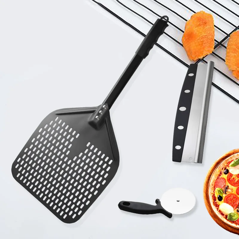 12-inch non-stick perforated aluminum pizza transfer shovel stainless steel semi-round knife Baking tool set