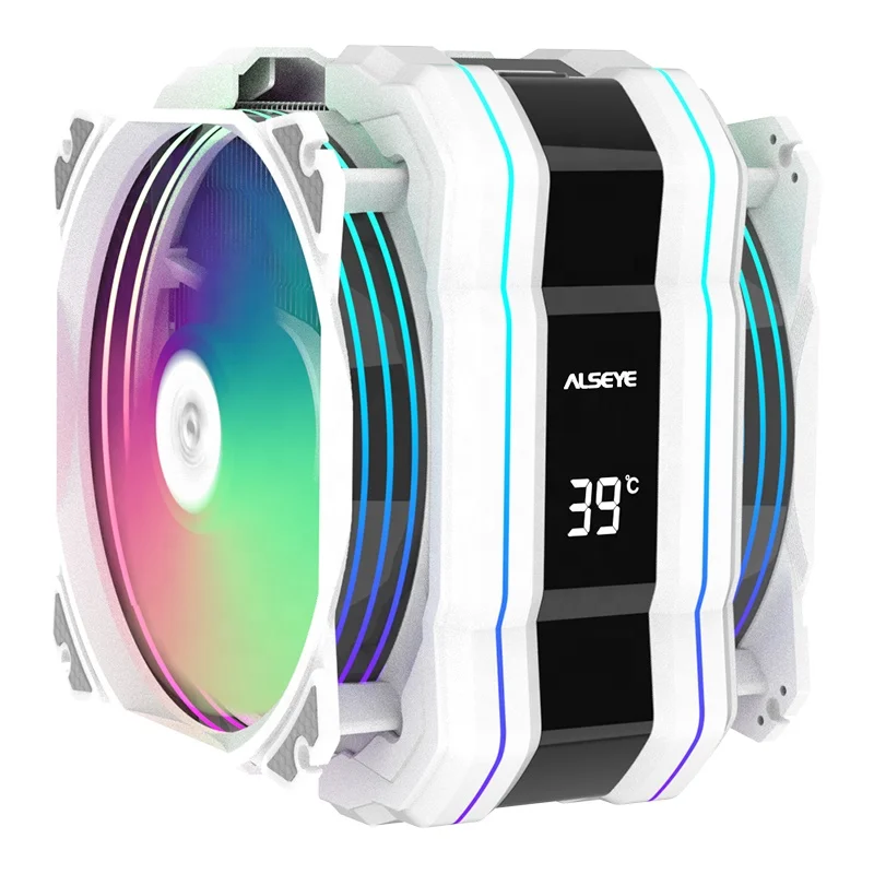 ALSEYE White M120D-Plus Dual Fans CPU cooler with Real Time Temperature Display for White Gaming PC Case