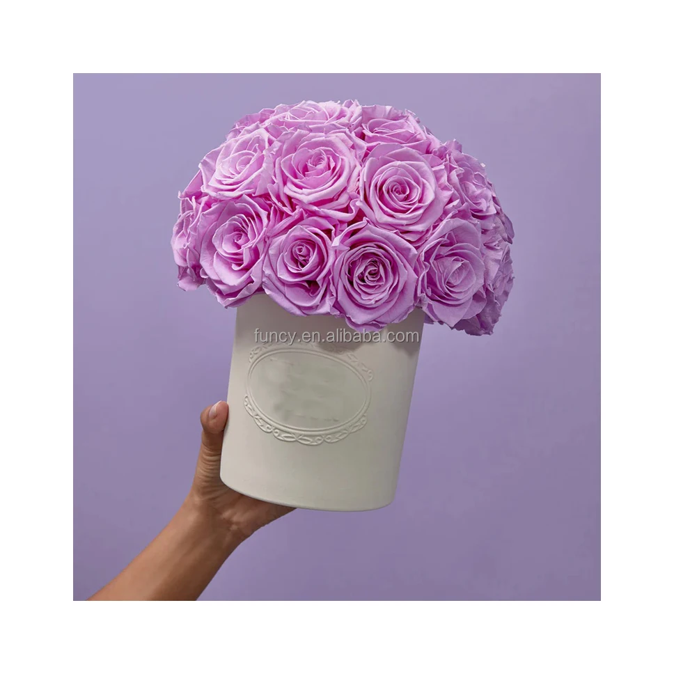 Customized Dome Shape Arrangement Handmade Real Natural Eternal Bouquet Rose Preserved Flowers in Ceramic Vase