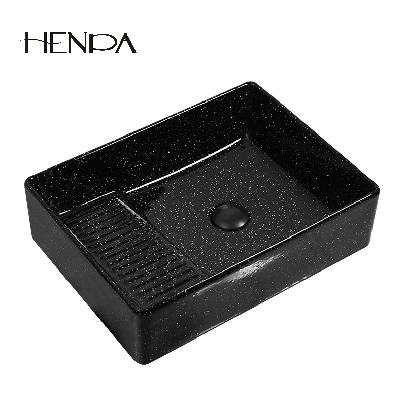 
Table top basin bathroom sink ceramic color black counter top solid surface hand rectangular art wash basin 
