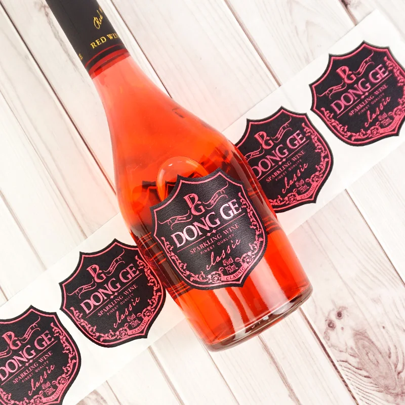 Custom Luxury Matte Black Hot Stamping Foil Golden Embossed Writing Label Wine Bottle Sticker 3d Embossed Wine Label