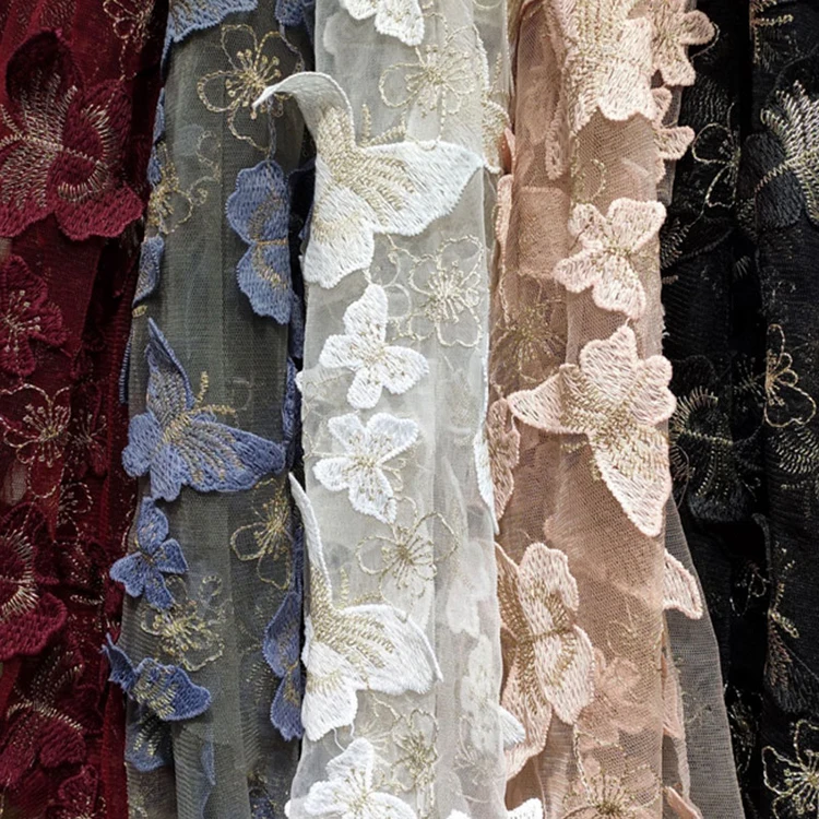 Fashion milk silk gold silk 3D butterfly flower lace fabric for party