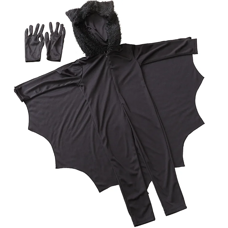 2024 Unisex TV Bat Man Cosplay Jumpsuit Adult Child Sizes Vampire Bat Hooded Costume Halloween Party Character Bat Wings