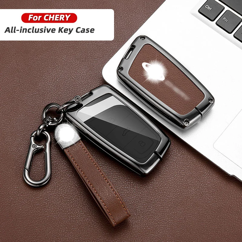 hot selling suitable for Chery car key cover 23 Ant EQ1 Arrizo E Tiggo E metal automobile key fob case leather metal bag
