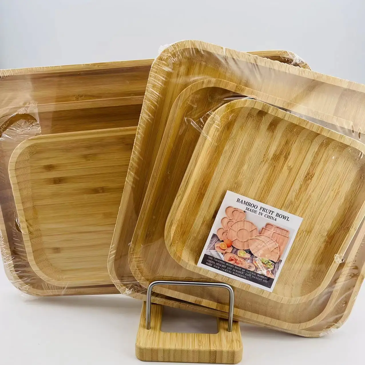 High Quality Wholesale Eco-friendly Rectangle Fruit Bamboo Tray Three Piece Set Bamboo Wooden Tray