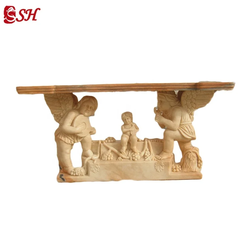 Custom Luxury Outdoor Garden Large Size Marble Dining Table With Stone Statue