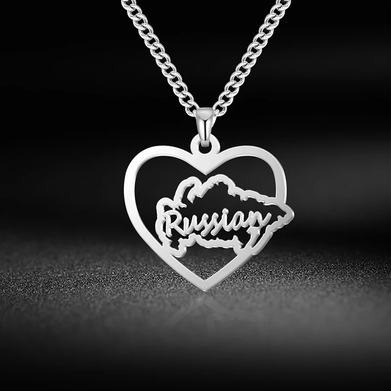 Custom Name Necklace Heart Russia Map Stainless Steel Necklaces For Women Men Personalized Jewelry