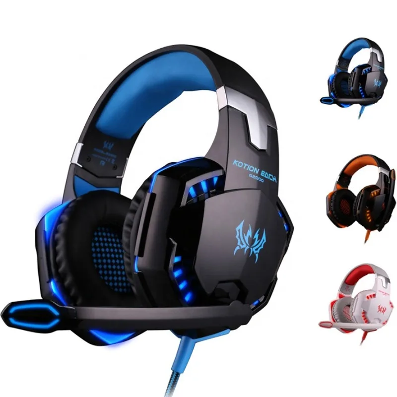 Factory Computer Stereo Gaming Headphones Kotion EACH G2000 With Mic LED Light  Earphone Over Ear Wired Headset For PC Game