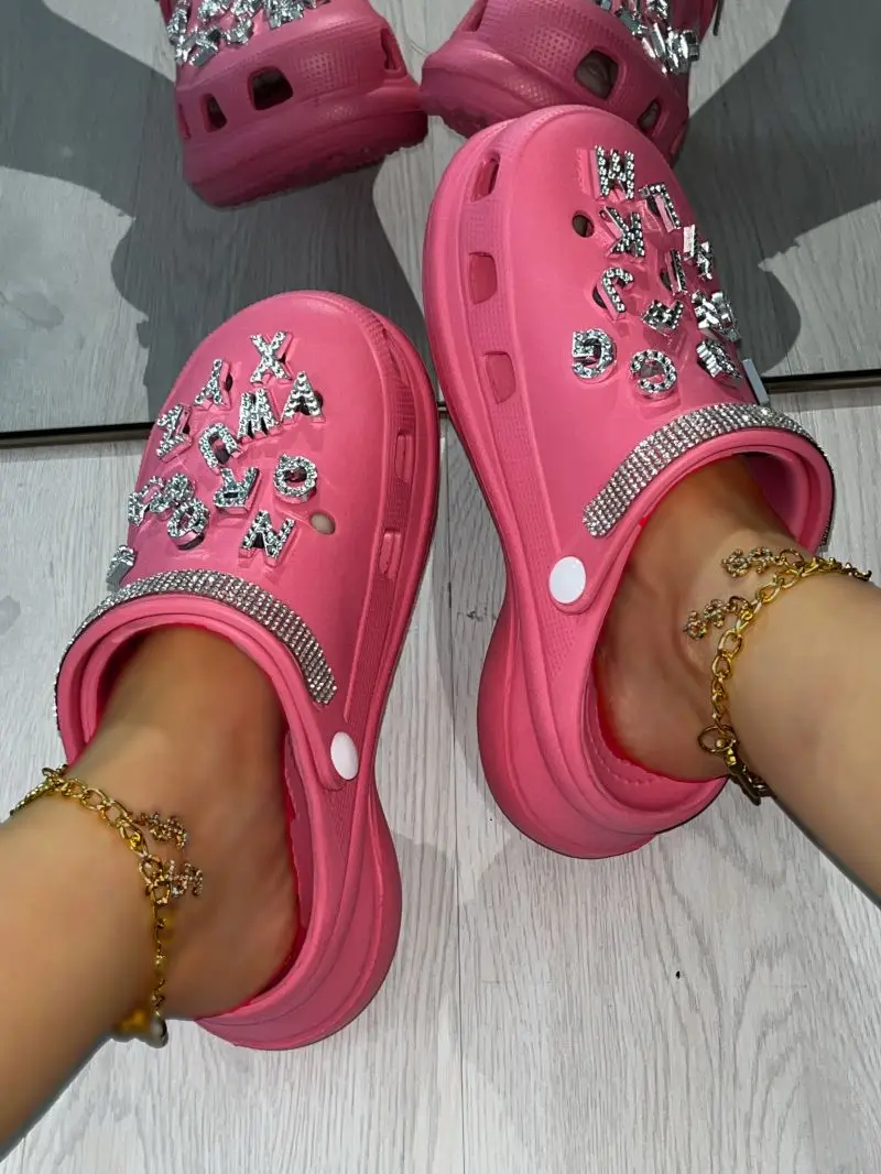 Trendy Beach women And Men EVA Clog Sandals Accept customization  Breathable Non-slip zandalias mujer Bling  Letter Charms
