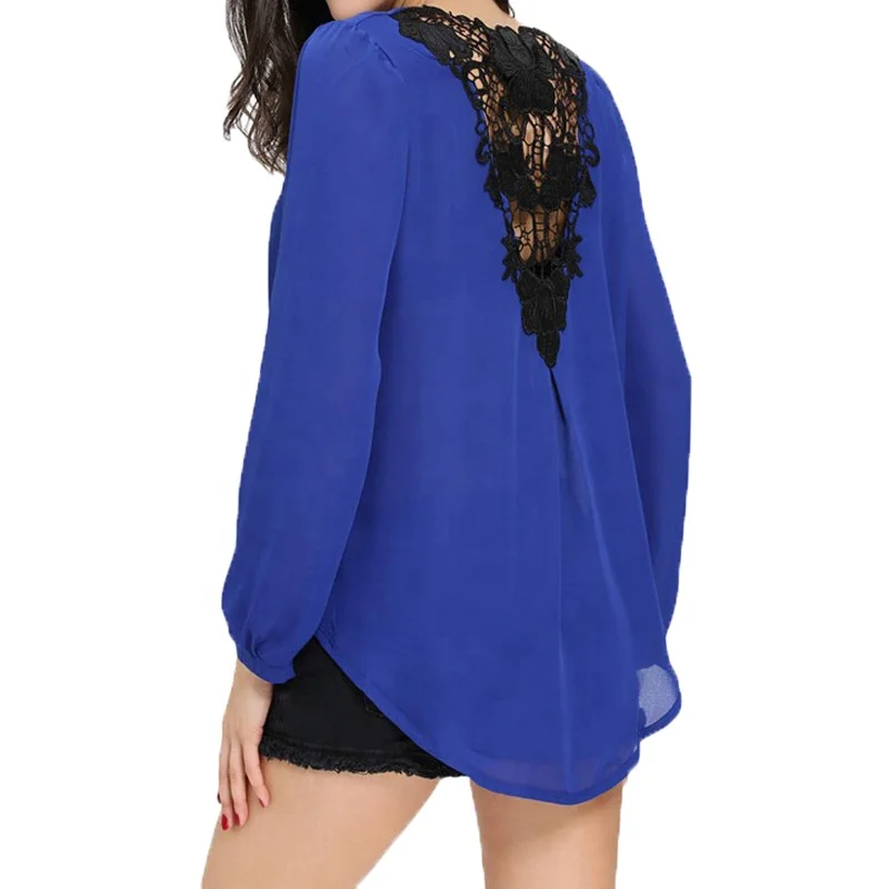 Bow back backless chiffon women blouses new designs models 3/4 sleeve blouse patterns