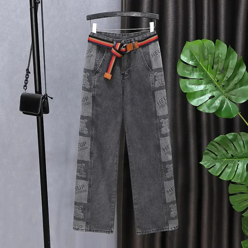 High-quality new printed loose large size women jeans wholesale