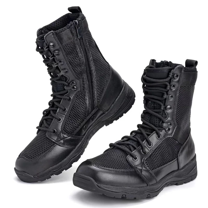 17CS Summer breathable Lace-up zipper opening motorcycle counter strike  training mountaineering security genuine leather boots