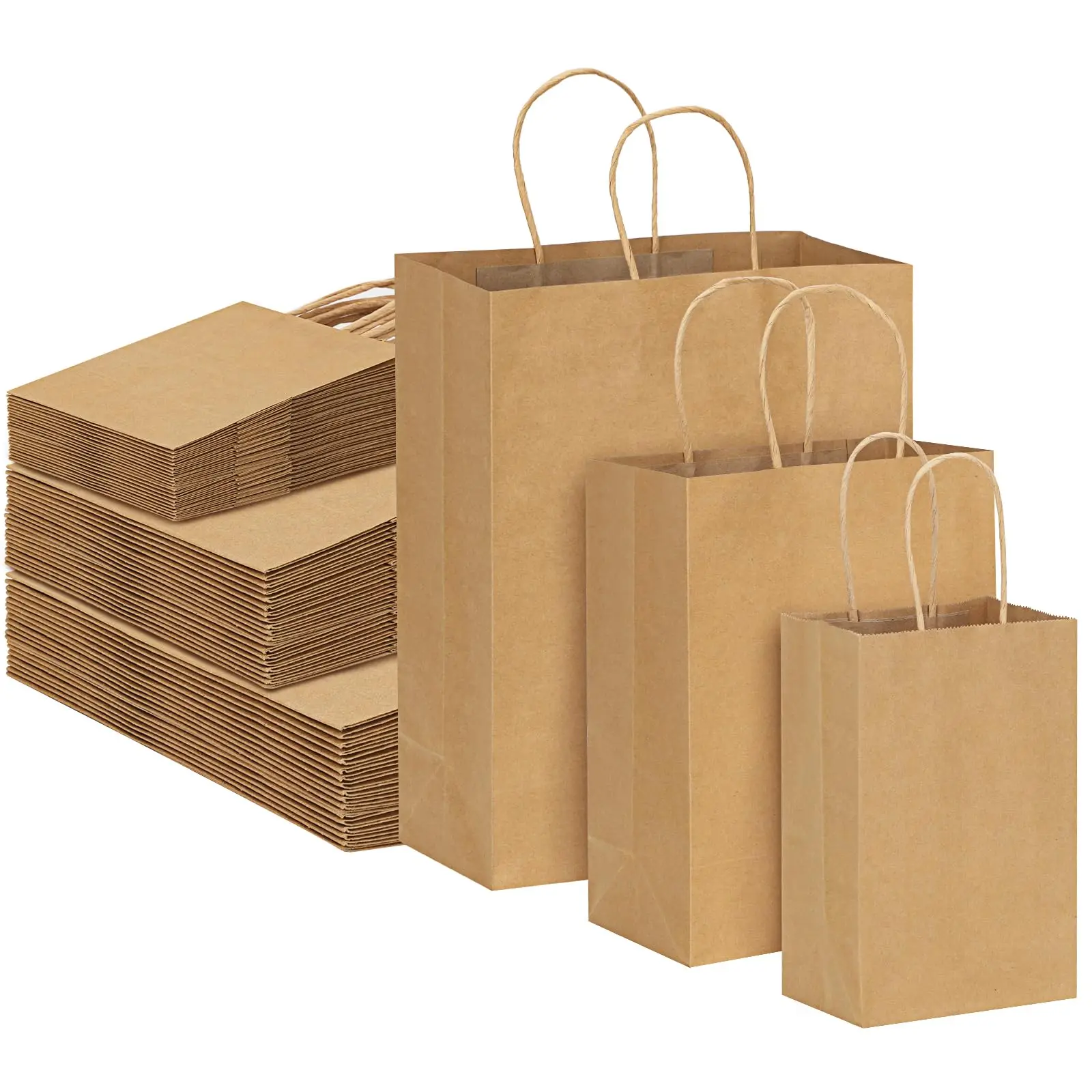 Customize Various Sizes Of Kraft Paper Gift Bags With Handles Brown Paper Bags Shopping Retail Party Product Gift Paper Bags