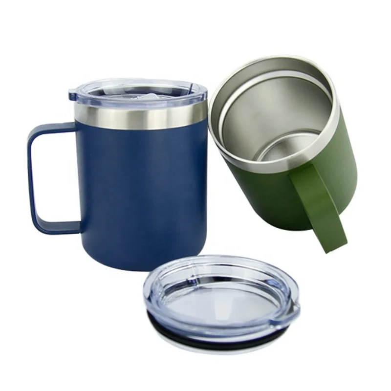 12/14oz custom stainless steel vacuum insulated coffee drink glass cup stemless wine beer tumbler cups with metal handle