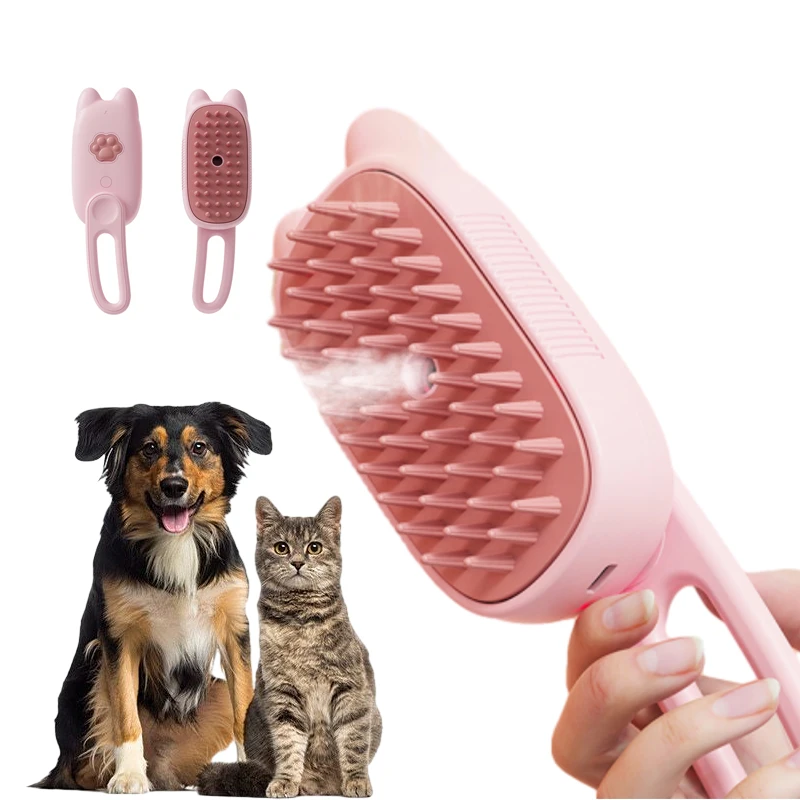 Dog Hair Cleaner with Handle Pet Grooming Brush for Cats Massage Long Handle 3 in 1 Electric USB Water Spray Cat Steam Brush