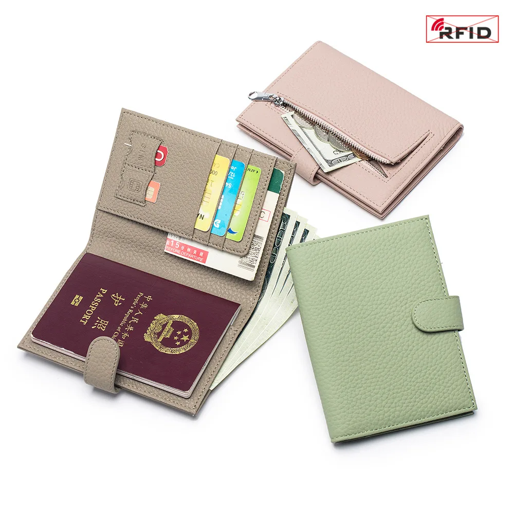 Custom LOGO Mulfi-functional Genuine Leather Travel Passport Holder RFID Document Coin Organizer Passport Wallet