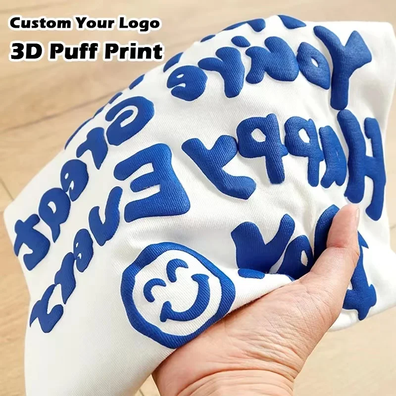 Custom Heavyweight Tee Shirt Foam Screen Printing Logo 3d Puff Print Tshirt