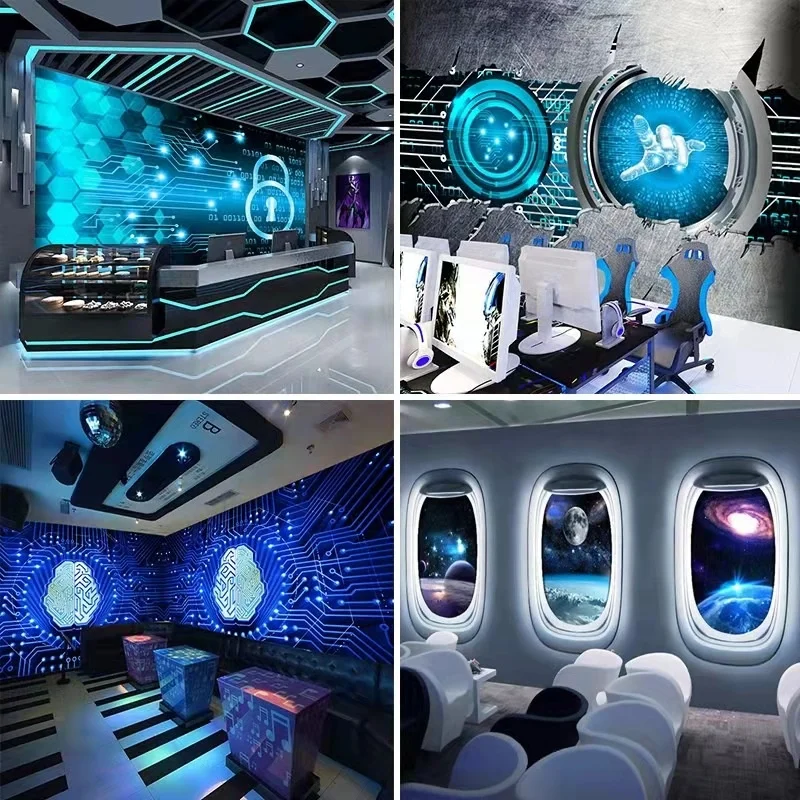 3D technology sense wallpaper e-sports hall wallpaper printing mural space star wall cloth peel and stick