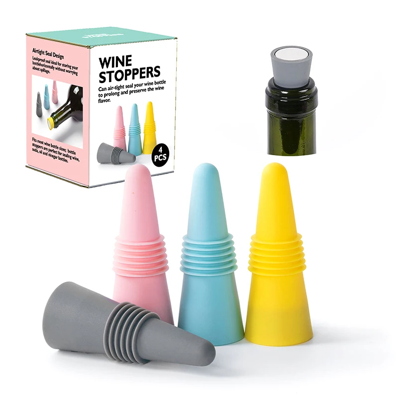 4 упаковки конусообразная силиконовая и нержавеющая сталь винная пробка сохраняют свежесть бутылки пробки подарочная упаковочная коробка