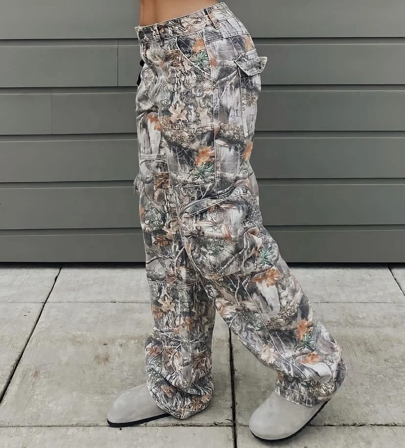 Customized High Quality 100% Cotton Hunting Real Tree Camo Stacked Parachute Carpenter Men Custom Cargo Pants