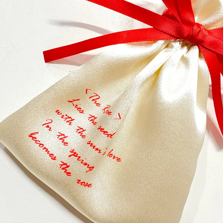 wholesale Satin Drawstring Bag Customized Logo Printed Satin Gift Bag for hair Packaging Hair Extensions