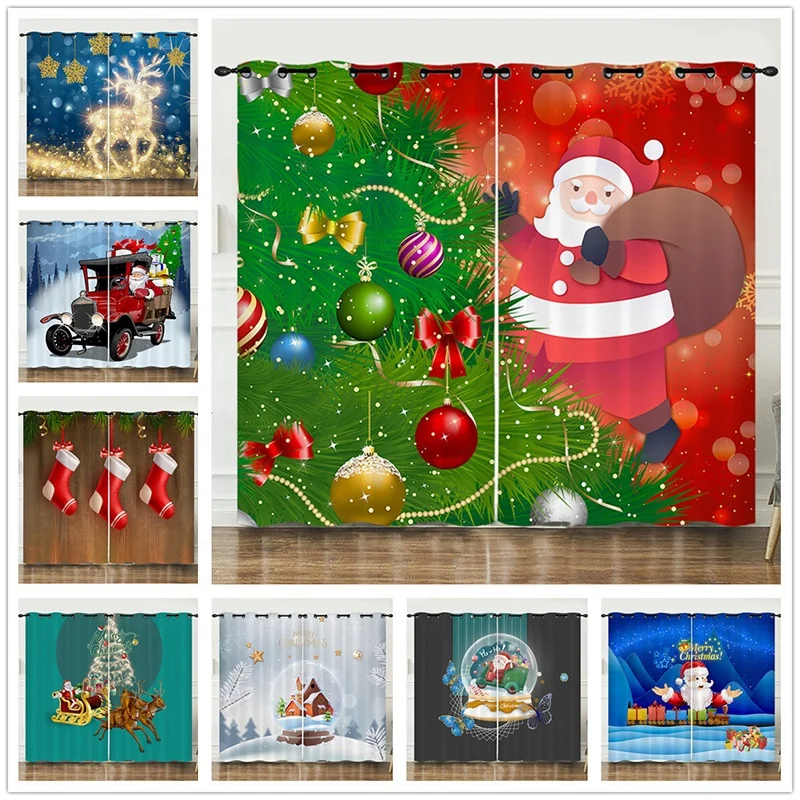 Bindi Ready Made Polyester 3d Digital Printing Thermal Grommet Top Blackout Christmas Curtains for the Living Room