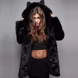 2020 New Arrivals fashion faux fur wolf wear women ladies hooded faux fur coat