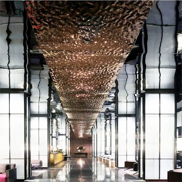 Stainless Steel Water Ripple Pattern Sheet for Entertainment Ceiling Golden Panels