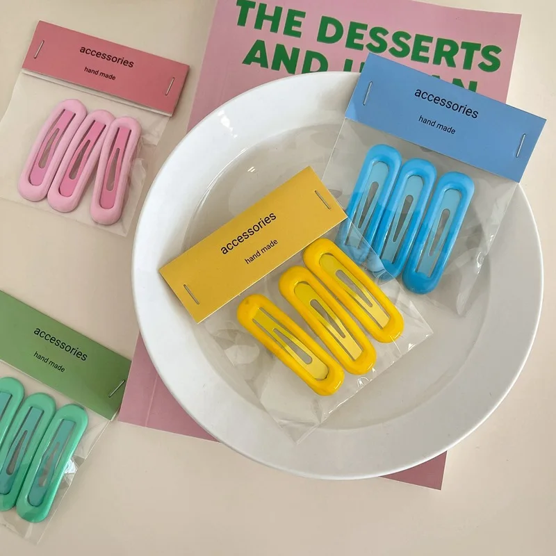 BS2610 2022 Korean 5cm  3pcs/set hair pins sweet candy color side BB hair clip for women girls