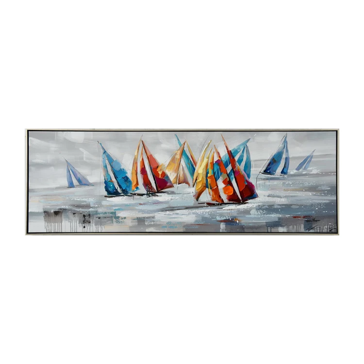FREE CLOUD 100% Hand-painted Sailing Ship Colorful Large Size Landscape Abstract Sea Boat Oil Painting