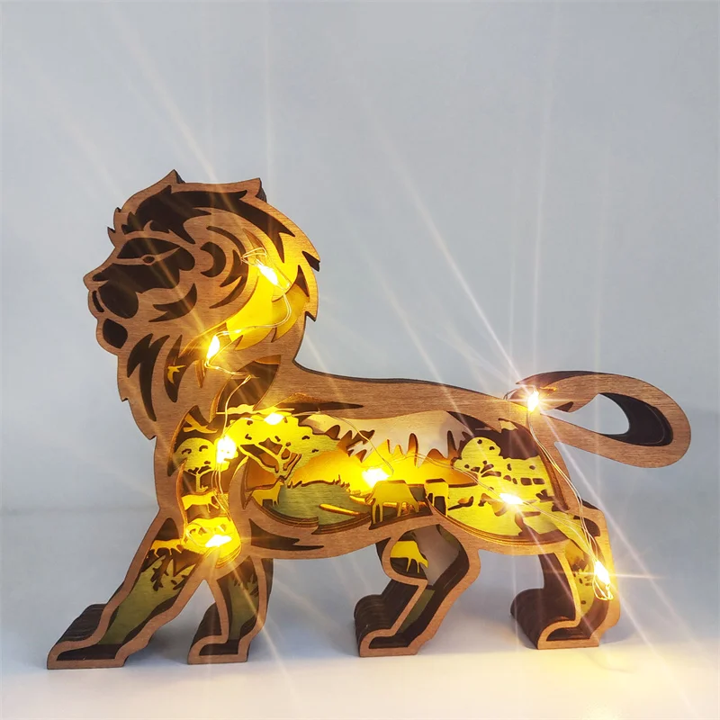 New Design Animal Wooden Wall Decoration Crafts Lion Ornament For Living Room