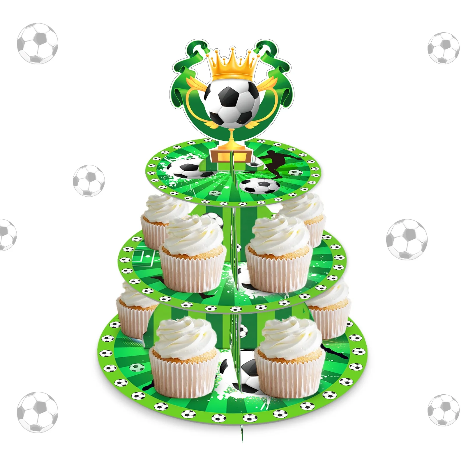 Huancai Football Theme Cake Stand 3 Tier Cupcake Stand Boys Soccer Party Decorations for Baby Shower Birthday Party Supplies