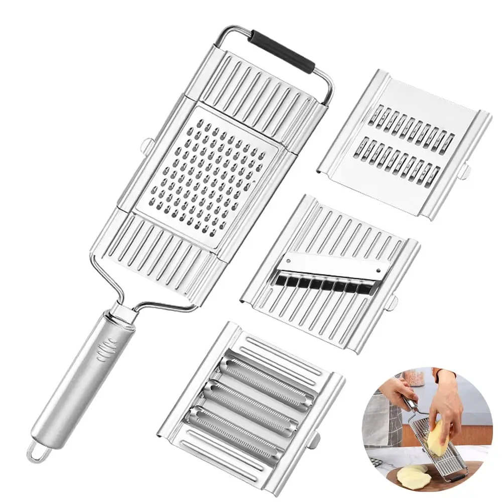 Multi-Purpose Vegetable Slicer Set Stainless Steel Cheese Grater Vegetable Chopper With 4 Adjustable Blades For Vegetables